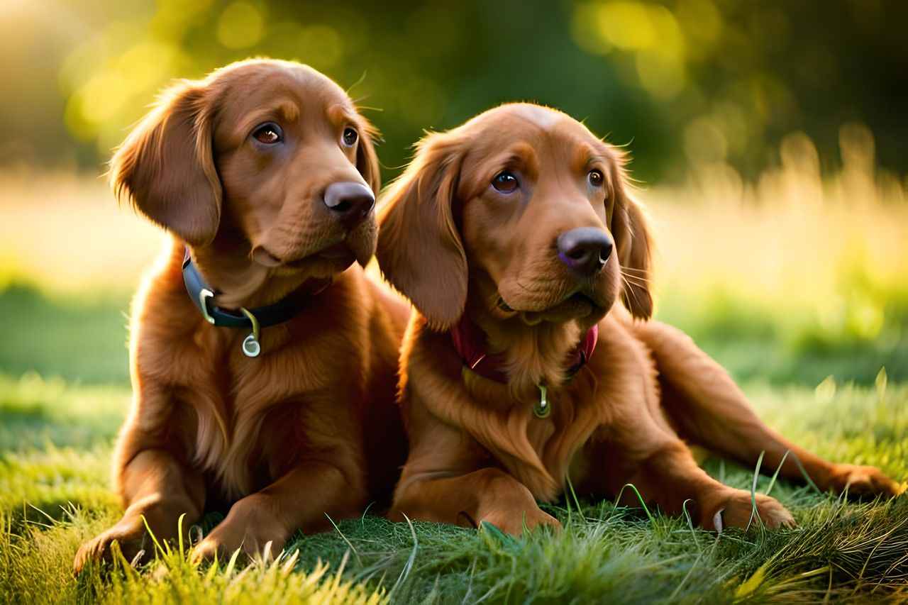 Deux setters irlandais dans la prairie