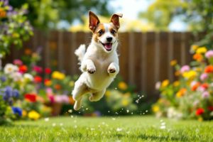 Un Jack Russell en pleine action pendant une séance de dressage dans un jardin. Comment adapter l'entraînement à son tempérament ?