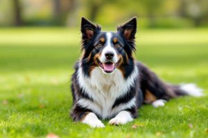 Chien en plein apprentissage de l'ordre couché à l'extérieur dans un parc