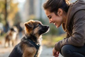 Chiot Berger Allemand croisé Beauceron en cours de socialisation dans un parc : l'importance des premières expériences pour un tempérament équilibré