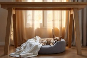 Aménager une niche d'intérieur ou un coin tranquille pour protéger son chien du stress provoqué par le tonnerre et les éclairs